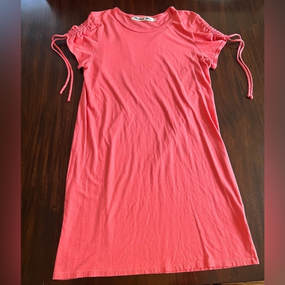 Michael Stars Coral Ruched Sleeve T-Shirt Dress - Medium